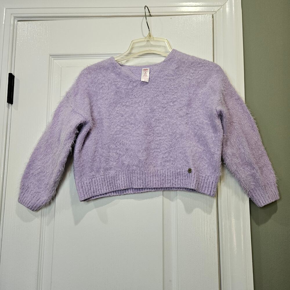 Justice Girl's Small (7/8) Purple Notch Neck Feather Sweater